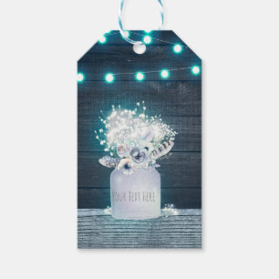 Floral Mason Jar & Blue Lights Rustic Wedding Gift Tags