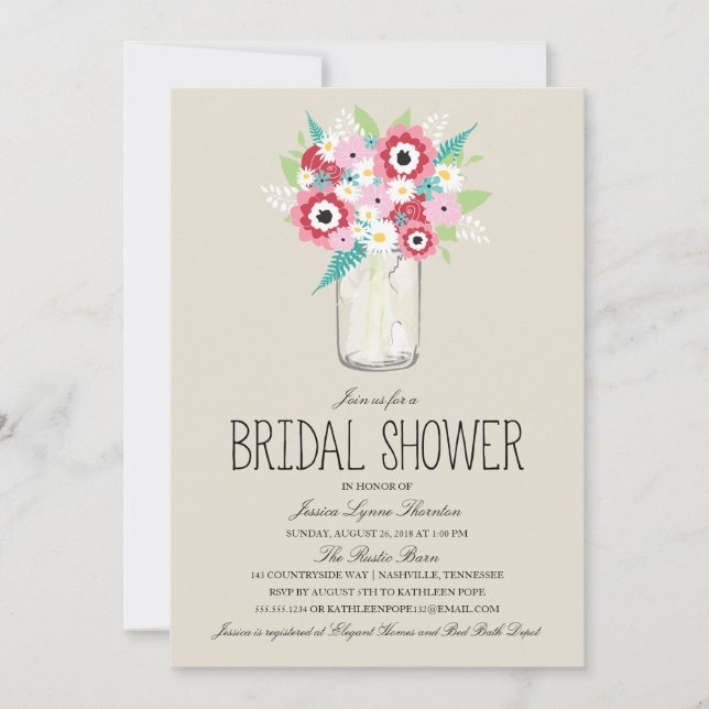 Floral Mason Jar Bridal Shower Invitation (Front)