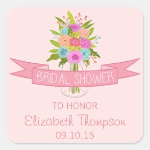 Floral Mason Jar Bridal Shower Stickers