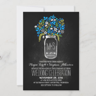 floral mason jar chalkboard wedding invitations