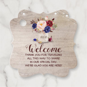 Floral Mason Jar Fall Wedding Welcome Bag Gift Favour Tags