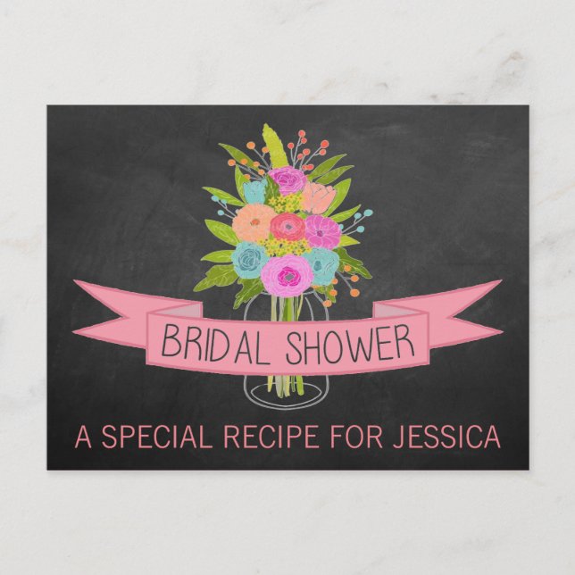 Floral Mason Jar Fête des mariées Recette Cartes (Devant)