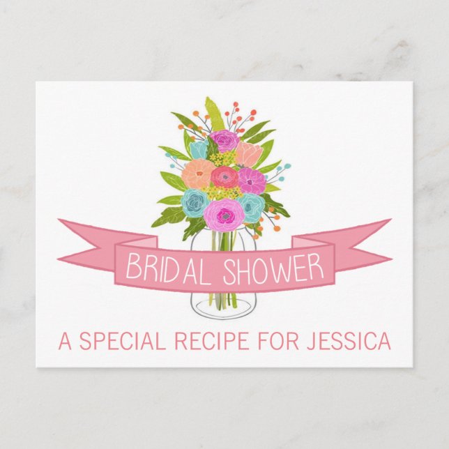 Floral Mason Jar Fête des mariées Recette Cartes (Devant)