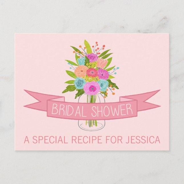 Floral Mason Jar Fête des mariées Recette Cartes (Devant)