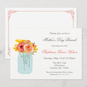 Floral Mason Jar Fête des Mères Brunch Invitations