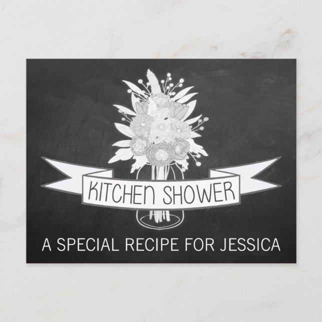 Floral Mason Jar Kitchen Shower Recipe Cards (Front)