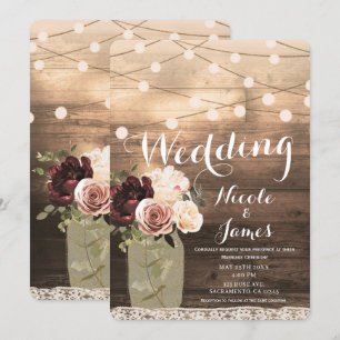 Floral Mason Jar & Lights Rustic Country Wedding Invitation
