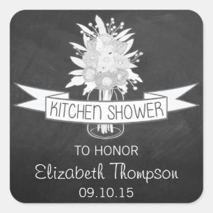 Floral Mason Jar On Chalkboard Kitchen Shower Square Sticker