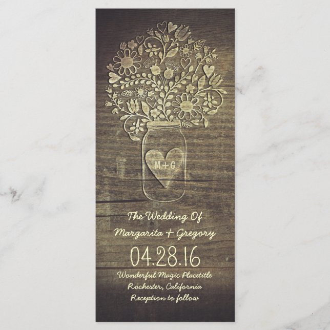 floral mason jar rustic wedding programs (Front)