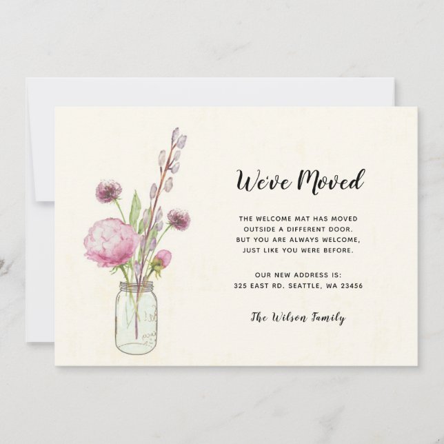 Floral Mason Jar We Have Moved New Address Moving (Front)