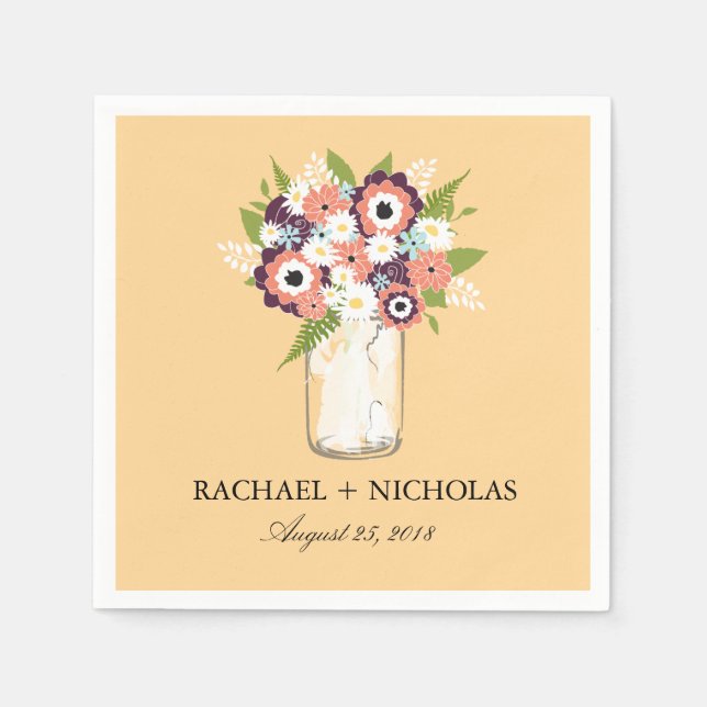 Floral Mason Jar | Wedding Napkin (Front)