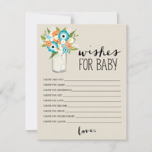 Floral Mason Jar   Wishes for Baby Advice Card