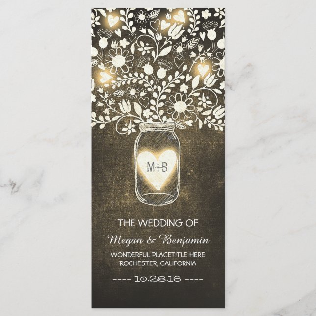 floral mason jar yellow elegant wedding programs (Front)