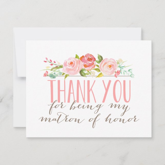 Floral Matron Of Honour Thank You Card (Front)