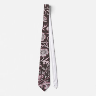 Floral Mauve and Chocolate Tie