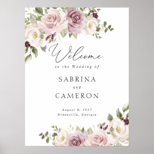 Floral Mauve Blush Elegant Wedding Welcome Sign