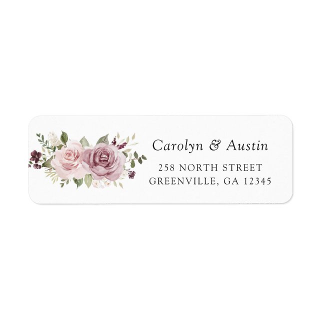 Floral Mauve Blush Green Adresse de retour (Devant)