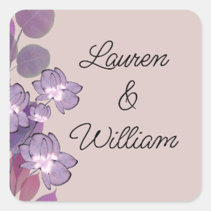 Floral mauve purple blush square sticker