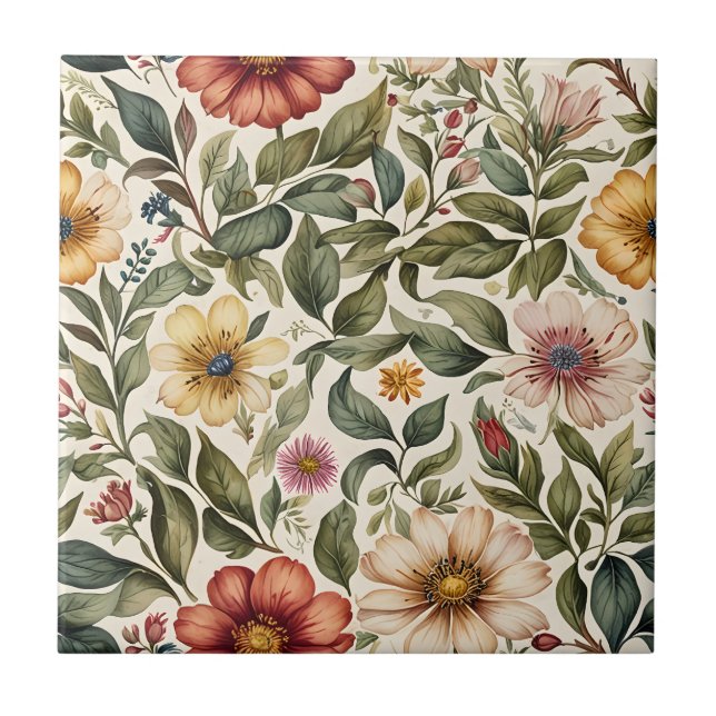 Floral Meadow Botanical Tile (Front)