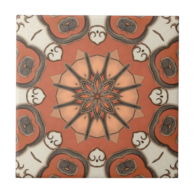 Floral Mediterranean Abstract Geometric Tile (Front)