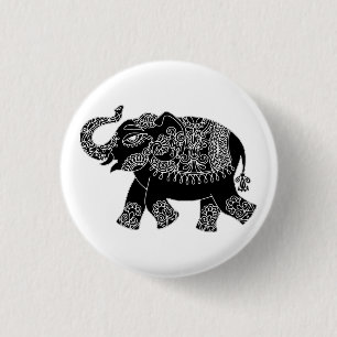 Floral Mehedi Elephant Pin Button