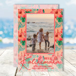 Floral Mele Kalikimaka Photo Holiday Card<br><div class="desc">Coral to red tropical hibiscus and greens,  these Christmas photo cards feature your names and Mele Kalikimaka greeting on the bottom in chic lettering. Select Matte for heaviest paper and High Definition for best photo quality.</div>