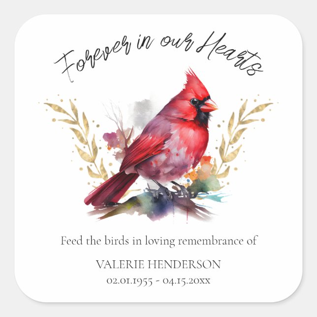 Floral Memorial Bird Seed Cardinal Square Sticker (Front)