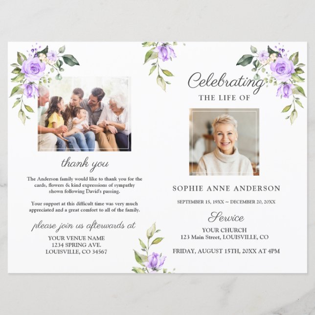 Floral Memorial Funeral Service Photo Program (Front)