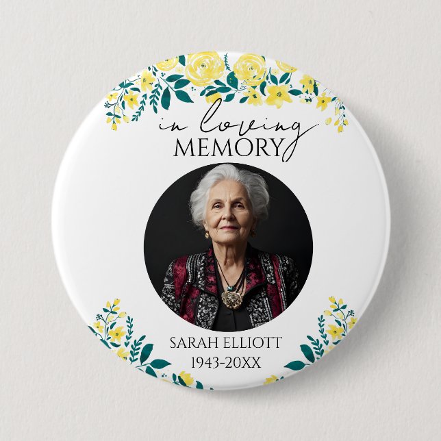 floral memory of loved one  3 inch round button (Front)