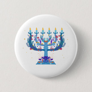 floral menorah hanukkah 2 inch round button