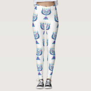 floral menorah hanukkah leggings