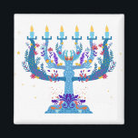 floral menorah hanukkah magnet<br><div class="desc">"floral menorah hanukkah ", "flowers menorah", "purple hanukkah", "pink hanukkah", "hanukkah menorah", "happy hanukkah", channuka, channukah, hannukah, Hanukkah</div>
