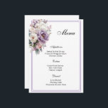 Floral Menu Card<br><div class="desc">Menu card is shown with a lovely lavender whisper floral print,  shown on the white signature matte card paper.
Script and standard text in a black colour and has a lavender colour frame. 
Customize the menu items and change the items to yours with this template.



Licensed Print</div>