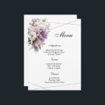 Floral Menu Card<br><div class="desc">Menu card is shown with a lovely lavender whisper floral print,  shown on the white signature matte card paper.
Script and standard text in a black color and has a lavender color abstract line accent. 
Customize the menu items and change the items to yours with this template.



Licensed Print</div>