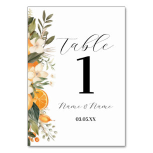 Floral Menu Table Citrus Oranges Numbers Table Number