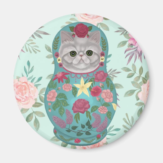 Floral Meowtreshka Magnet (Front)