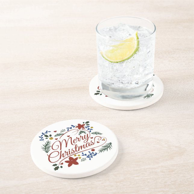 Floral Merry Christmas   Coaster (Side)