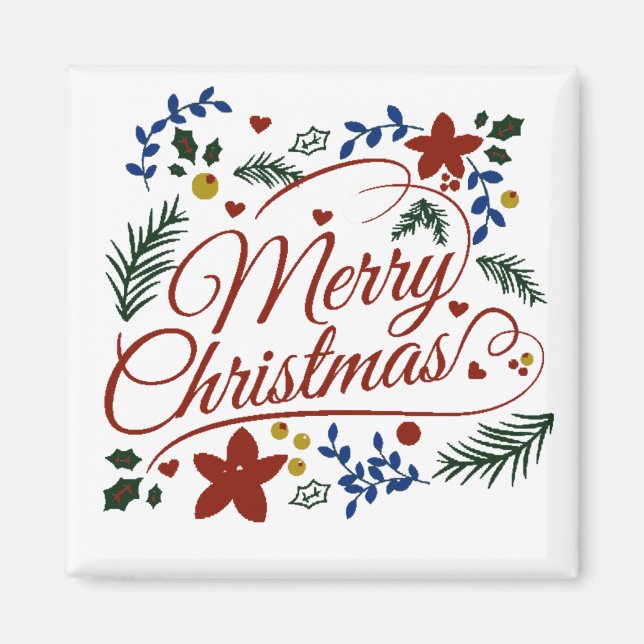 Floral Merry Christmas   Magnet (Front)