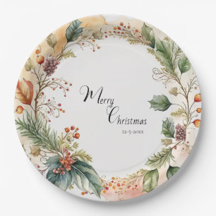 Floral Merry Christmas Party Classic Paper Plate