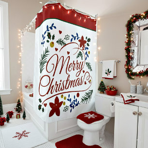 Floral Merry Christmas Shower Curtain