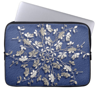 Floral Metallic Mandala on grunge background Laptop Sleeve