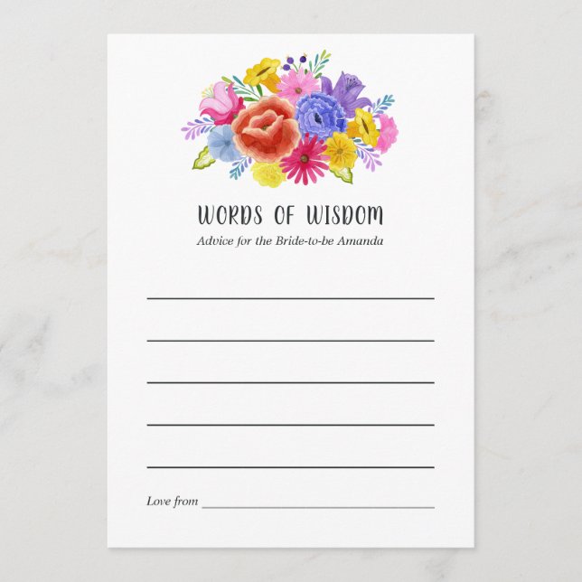 Floral Mexican Fiesta Bridal Shower Advice Card (Front)