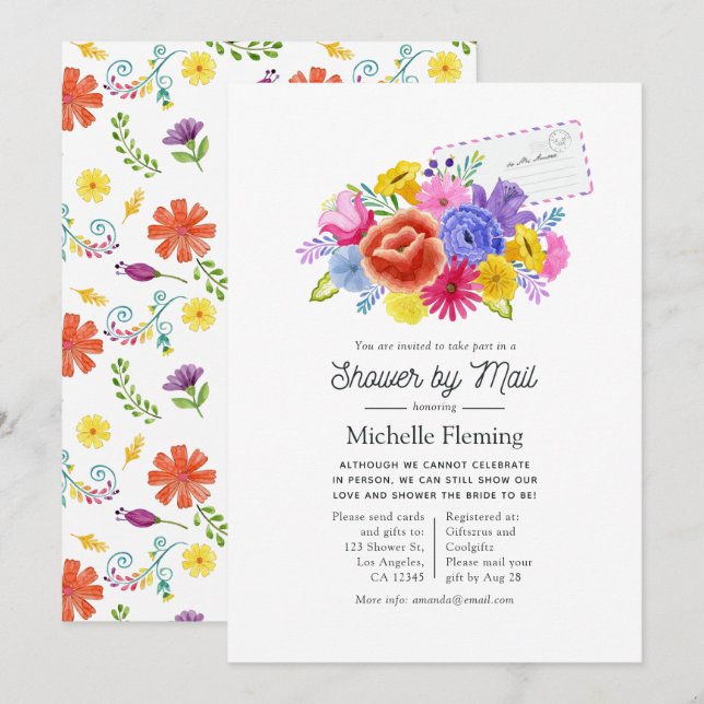 Floral Mexican Fiesta Bridal Shower by Mail Invitation (Front/Back)