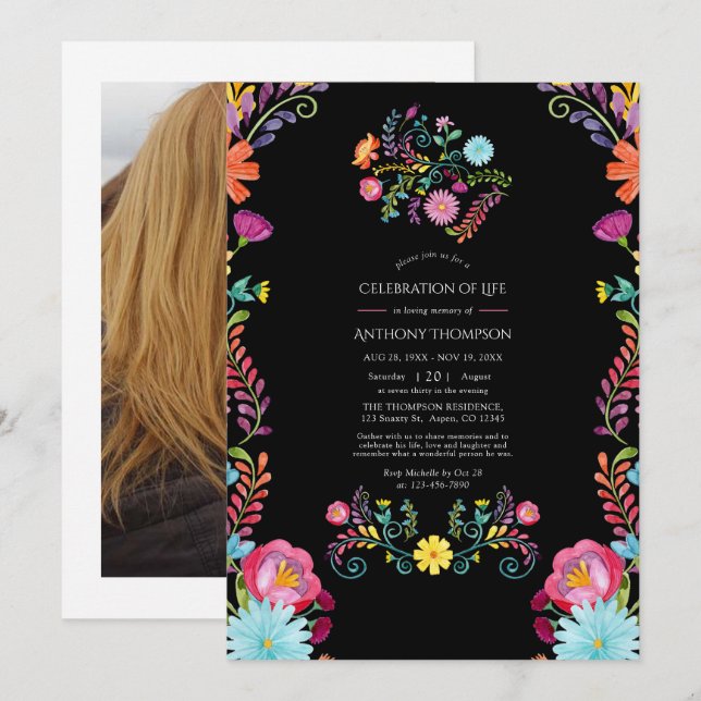 Floral Mexican Fiesta Celebration of Life Invitation (Front/Back)