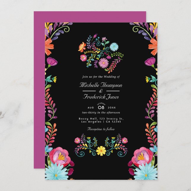 Floral Mexican Fiesta QR Code RSVP Wedding Invitation (Front/Back)