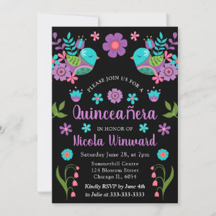 Floral Mexican Fiesta Quinceañera Invitation