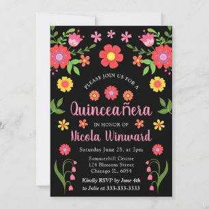 Floral Mexican Fiesta Quinceañera Invitation