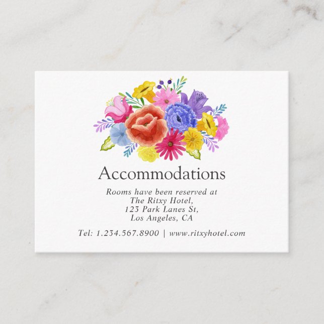 Floral Mexican Fiesta Wedding Accommodations Enclosure Card (Front)