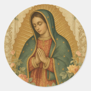 Floral Mexican Mary Guadalupe Religious Classic Round Sticker