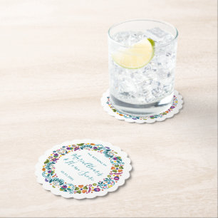 Floral Mexican Style Personalized Wedding Paper Coaster